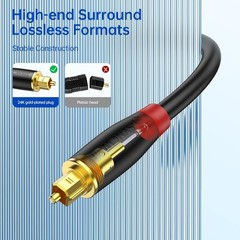3.3 FT Heavy Duty Optical Digital Audio Cable Male to Male Fiber 24K Gold-Plated
