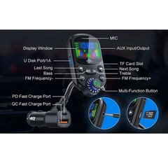 Car Bluetooth FM Transmitter Radio MP3 Wireless Adapter Hands-Free 3Port Charger