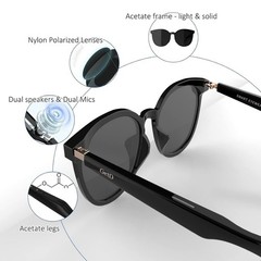 Smart Audio Bluetooth Sunglasses, Wireless Music, IPX4 Waterproof, UV400, BLACK