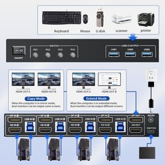 USB 3.0 HDMI Displayport KVM Switch Box 4K@60Hz USB 3.0 UHD HDMI 2.0 Monitor 4X2