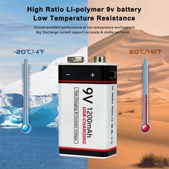 4*1200mAh 9v Battery USB Rechargeable Lithium 6f22 PP3 Block 9volt Li-ion MN1604