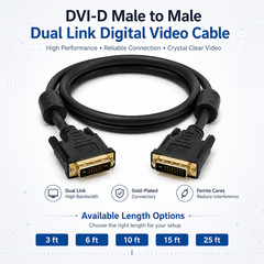 DVI-D Male to Male Dual Link Digital Video Cable -3ft / 6ft / 10ft / 15ft / 25ft