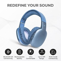 Ultra Wireless OverEar Bluetooth Headphones Mic 10 Hours Playtime Blue
