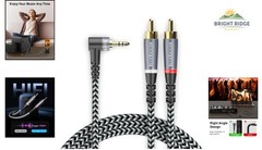 Angled 3.5mm to 2RCA Audio Cable, 15FT for Easy Connectivity and Sound Quality