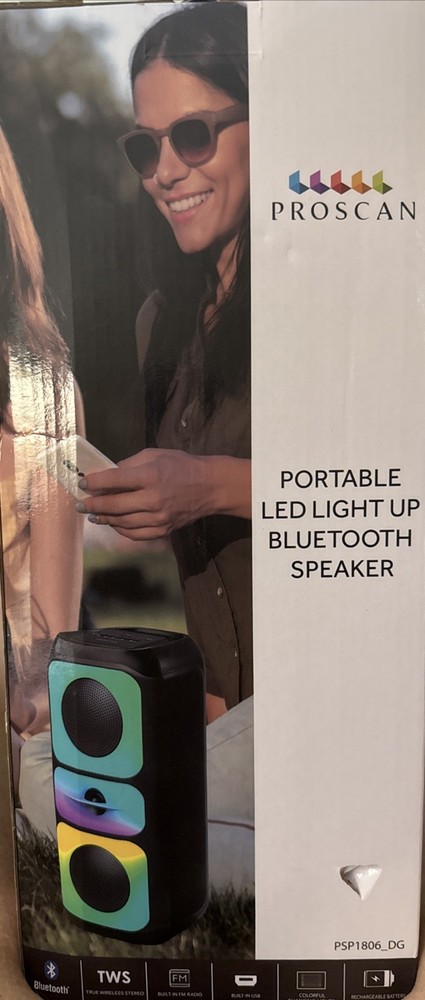 Proscan Portable Led Light Up Bluetooth Speaker NEW In Original Sealed Box