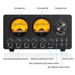 HIFI Bluetooth 5-Band EQ Equalizer Stereo Audio Preamp Speaker Receiver VU Meter
