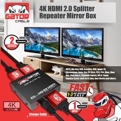 HDMI 2.0 Cable Repeater Mirror Amplifier Duplicator 4K HDTV Monitor 1 In 2 Out