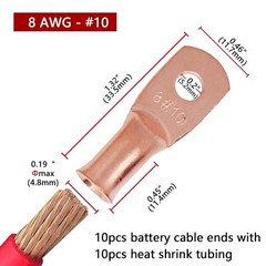 30/10PCS 1/0 AWG-3/8 Battery Lugs,Ring Wire 0 Guage Terminals,Battery Cable Ends