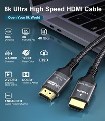 Certified 10K 8K HDMI 2.1 Cable 1.64 FT, 48Gbps Ultra High Speed FT/0.5m