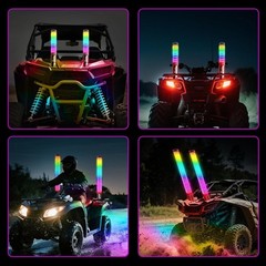 2x 1~4FT Thick LED Whip Spiral Chasing RGB Fat Whip Light For Can Am Polaris RZR