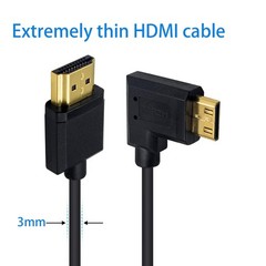 Ultra-Thin Short 90 Degree HDMI to Mini HDMI Cable 6inch/15cm, Left Angled Mi…