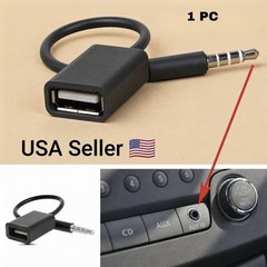 Black 3.5mm Male AUX Audio Plug Jack To USB 2.0 Male To Female Converter Car Mp3