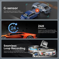 AZDOME 3 Channel Dash Cam 1080P+1080P+VGA 24H Parking Mode Night Vision G-sensor