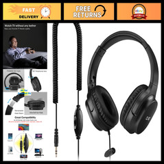 Extra Long 18ft Headphones for TV & PC, Volume Control, Wired Over Ear Stereo, 3