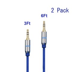2 Pack 3.5mm Aux Auxiliary Audio Cable Car Male Gold Stereo Plug 3Ft & 6Ft P536