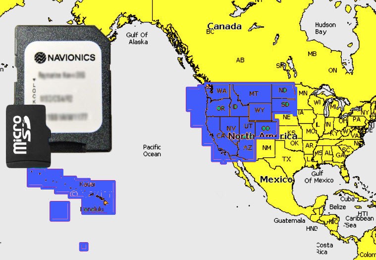 2025 Navionics+ Plus microSD+SD Chart Card Maps U.S. West & Hawaii Lakes,Rivers