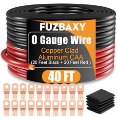 Wire 40FT (20Ft Black+20Ft Red) Copper Clad 0 Gauge Black/Red – 40FT