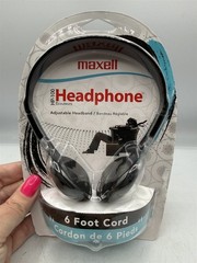 NEW MAXELL HP-100 HEADPHONES BLACK ADJUSTABLE HEADBAND 6′ FOOT CORD