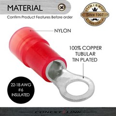 25 Nylon Ring Terminal Connector Red 22-18 GA AWG Gauge #6 Crimp Wire Car Power