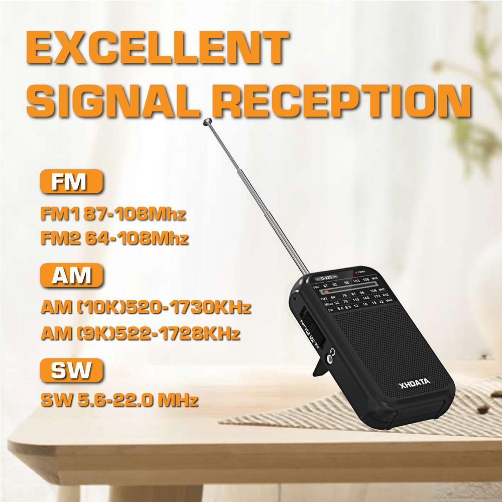 AM/FM/SW Portable Radio D220 Shortwave Receiver Pocket Radio Battery Operated US