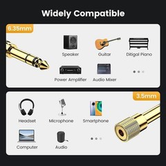 6.3mm 1/4″ Male plug to 3.5mm 1/8″ Female Jack Stereo Headphone Audio Adapter