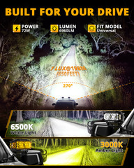 AUXBEAM 4″inch 72W Side Shooter LED Work Pods Lights with Amber DRL Driving Lamp