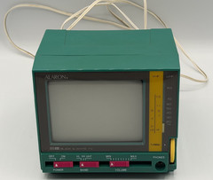 Vintage 80s Alaron Teal Pink Yellow Mini 4.5” Screen B/W TV Television WORKS!