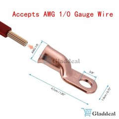 20PCS 1/0 AWG Gauge Copper Lugs W/ BLACK & RED Heat Shrink Ring Terminals Wire