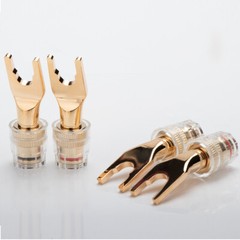 Y Spade to Banana Female Adapter Gold Plated 4mm Speaker Cable Connector