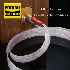 Silver Plated 8N OCC PTEE Ribbon Flat HiFi Speaker Wire Cable with Banana Plug