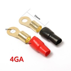 4 Gauge Gold Ring Terminal 10/20PCS 4 AWG Wire Crimp Cable- Black/Red Boots 3/8″