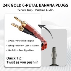 High-Quality 9 AWG Speaker Cable 2-Pack – 2 Banana Plugs to 4 Spades, 8.20ft, Ny