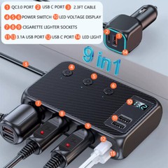 9in1 Multi Port USB C Car Cigarette Lighter Splitter 171W Fast Charging Adapter