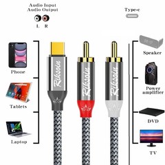 USB C to 2 RCA Audio Cable, 6.6 Ft Type-C to RCA Male to Male Y RCA Splitter,…