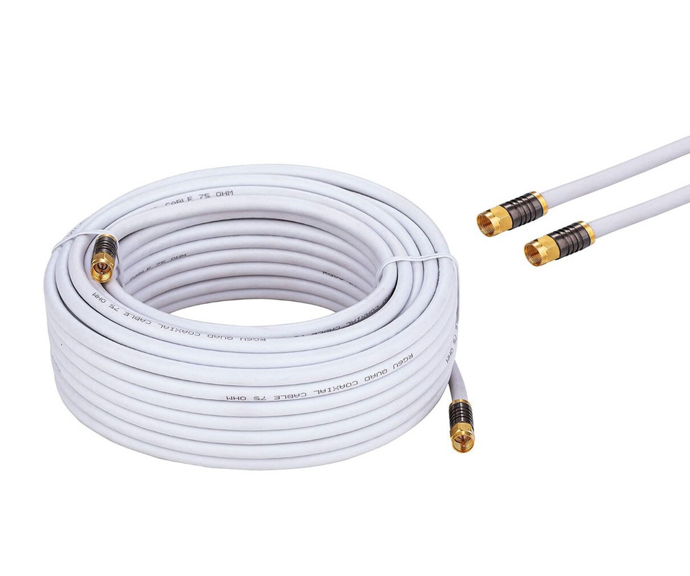 RG6 QUAD Shield Coax Cable White TV Antenna Satellite 3ft-100ft Multi-Pack Lot