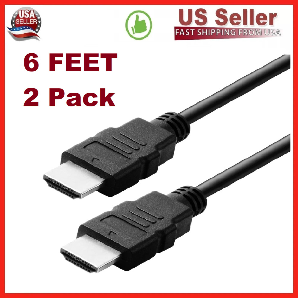 2 Pack New Digital High-Speed 1.4 HDMI Cable PVC 2160p Black Cord (6 feet)