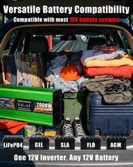 2000 Watt Pure Sine Wave Inverter, DC 12V to 120V AC Power Inverter for Vehicle,