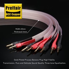 Silver Plated 8N OCC PTEE Ribbon Flat HiFi Speaker Wire Cable with Banana Plug