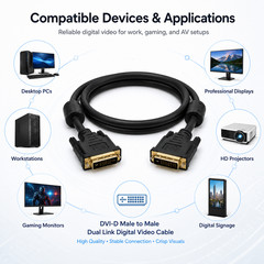 DVI-D Male to Male Dual Link Digital Video Cable -3ft / 6ft / 10ft / 15ft / 25ft