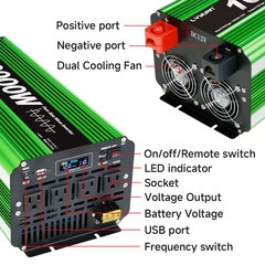 5000W 10000W Pure Sine Wave Power Inverter DC 12V to AC 110V Converter Camping