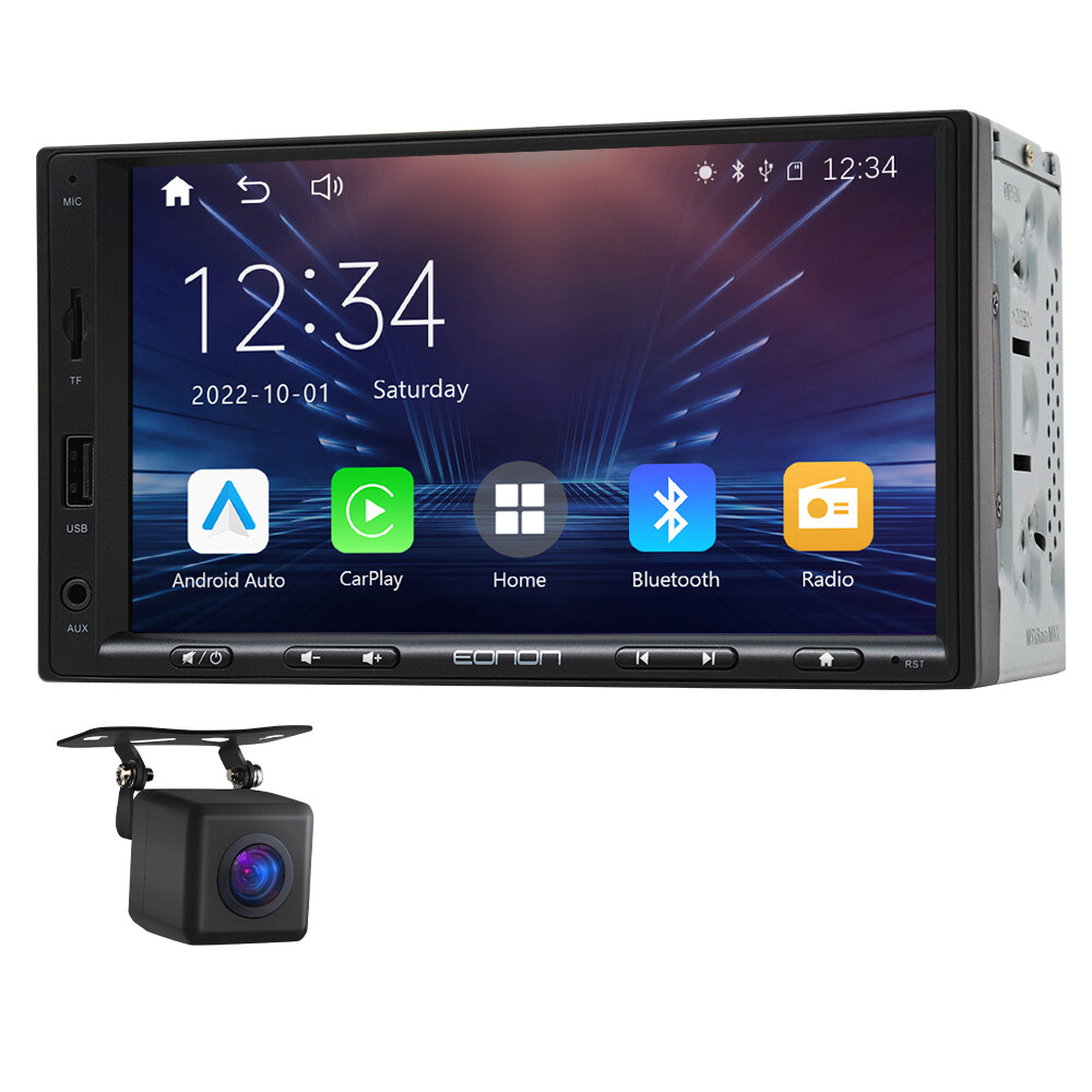 CAM+Eonon 7 inch QLED 2DIN Android Auto Car Stereo Radio CarPlay DSP GPS Sat Nav