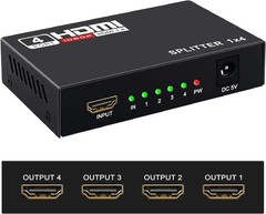 4 Port 1 In 4 Out HDMI 4K Hub Multi Splitter & Amplifier For 3D HDTV 1080P 1X4