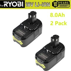 2 Packs 8.0Ah 18 Volt High Capacity for Ryobi P109 P191 Power Tools Battery