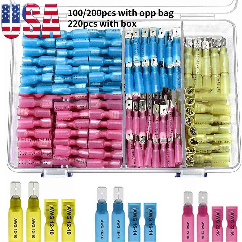 100/220x Waterproof Heat Shrink Spade Wire Connectors Electrical Crimp Terminals