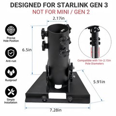 Starlink Pole Mount Pipe Adapter, for Standard 4 & Gen 4 Black