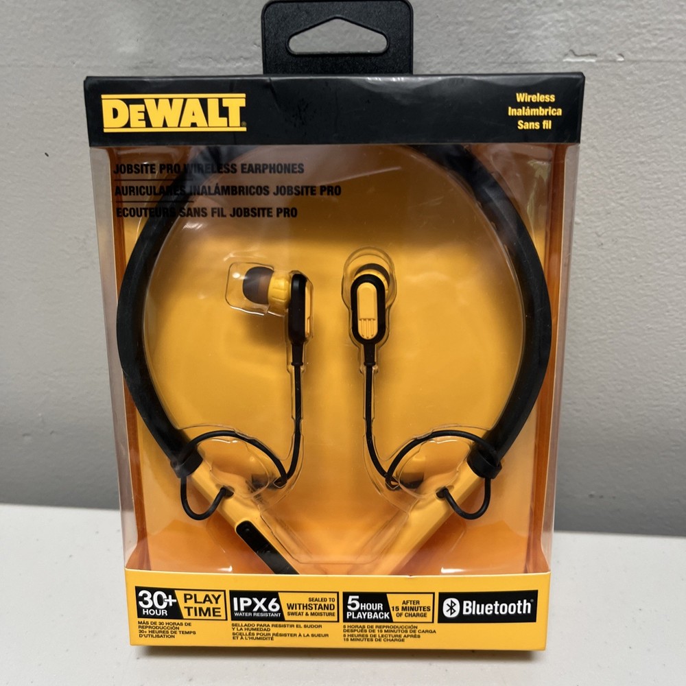 DEWALT Jobsite Pro Neckband Wireless Earphones – Black/Yellow NEW