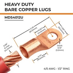 5pcs 4/0 AWG 1/2″ Stud Copper Wire Lugs, Ring Terminals, Battery Cable Ends, …