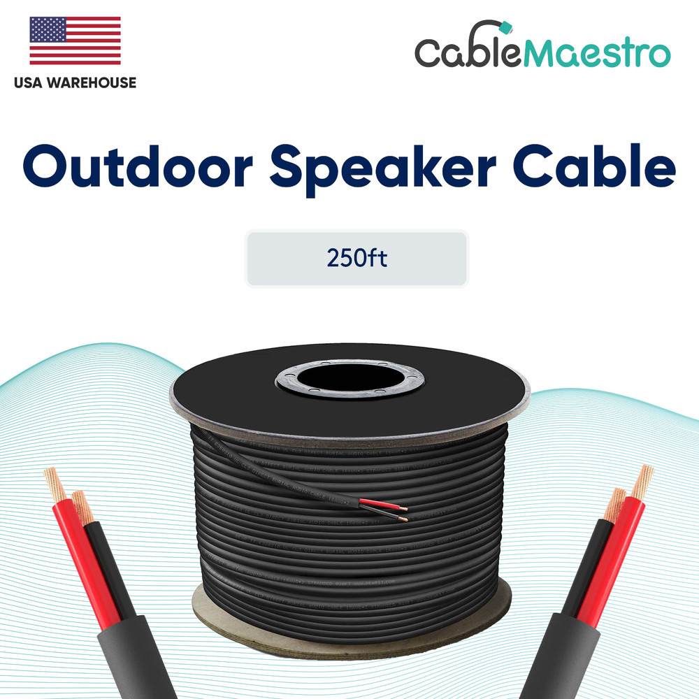 16AWG Speaker Cable Outdoor Direct Burial UV Wire Audio CL2 16/2 Gauge 250-500ft