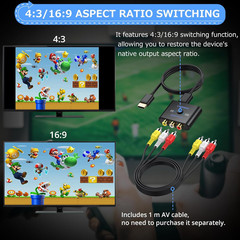 RCA AV to HDMI Adapter 1080P Converter 4:3 16:9 Switch with Cables