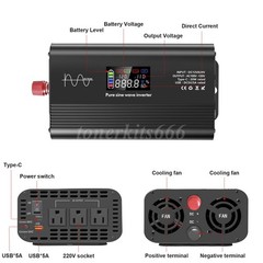 4000/8000W Power Inverter Pure Sine Wave Vehicle AC+USB+Type-C for Solar Systems